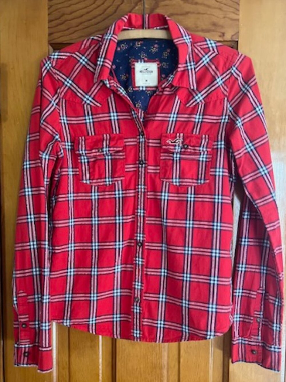 Hollister Y2k  Sparkly Red Plaid  Long Slv Button-Down Shirt Woman's Medium